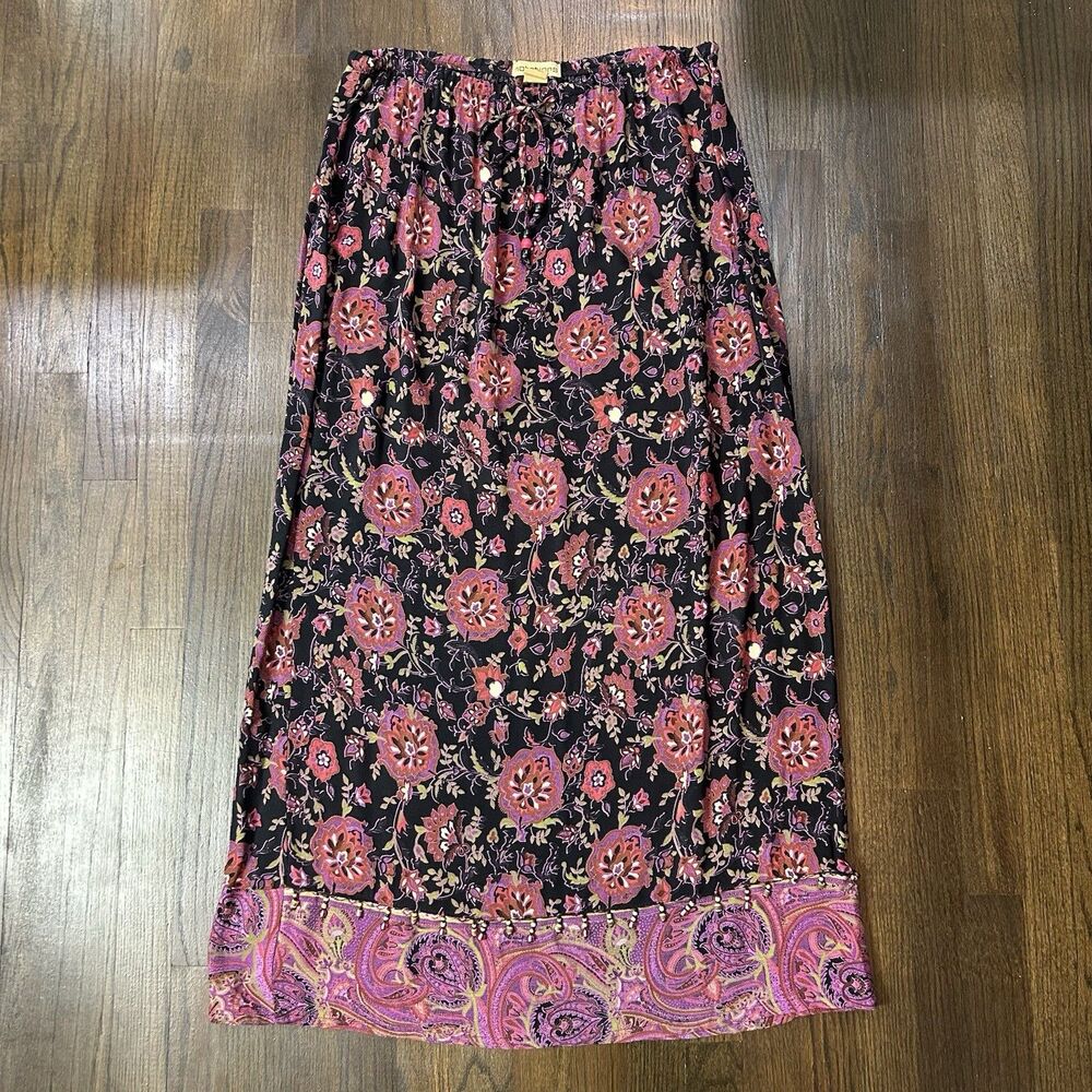 Vintage Y2K Boho Paisley Maxi Skirt Size XL Whimsi Flowy Fairy Indie Festival